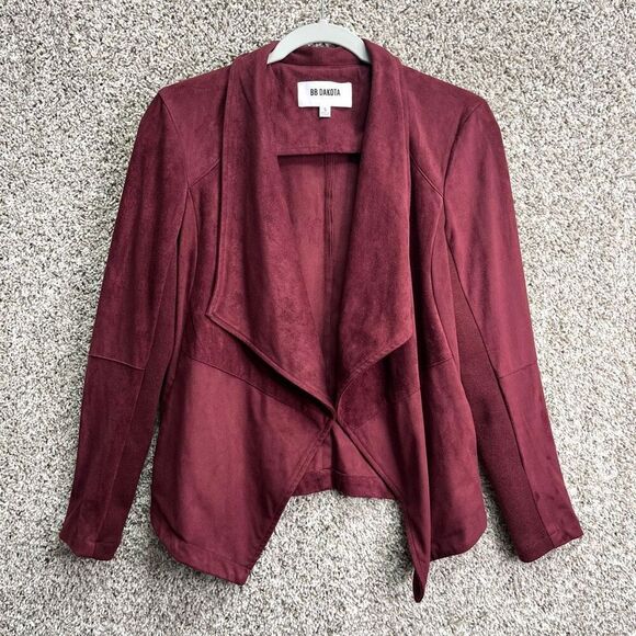 BB Dakota Jacket Women’s Small Dark Red Faux Suede Open Waterfall Front - Picture 1 of 6